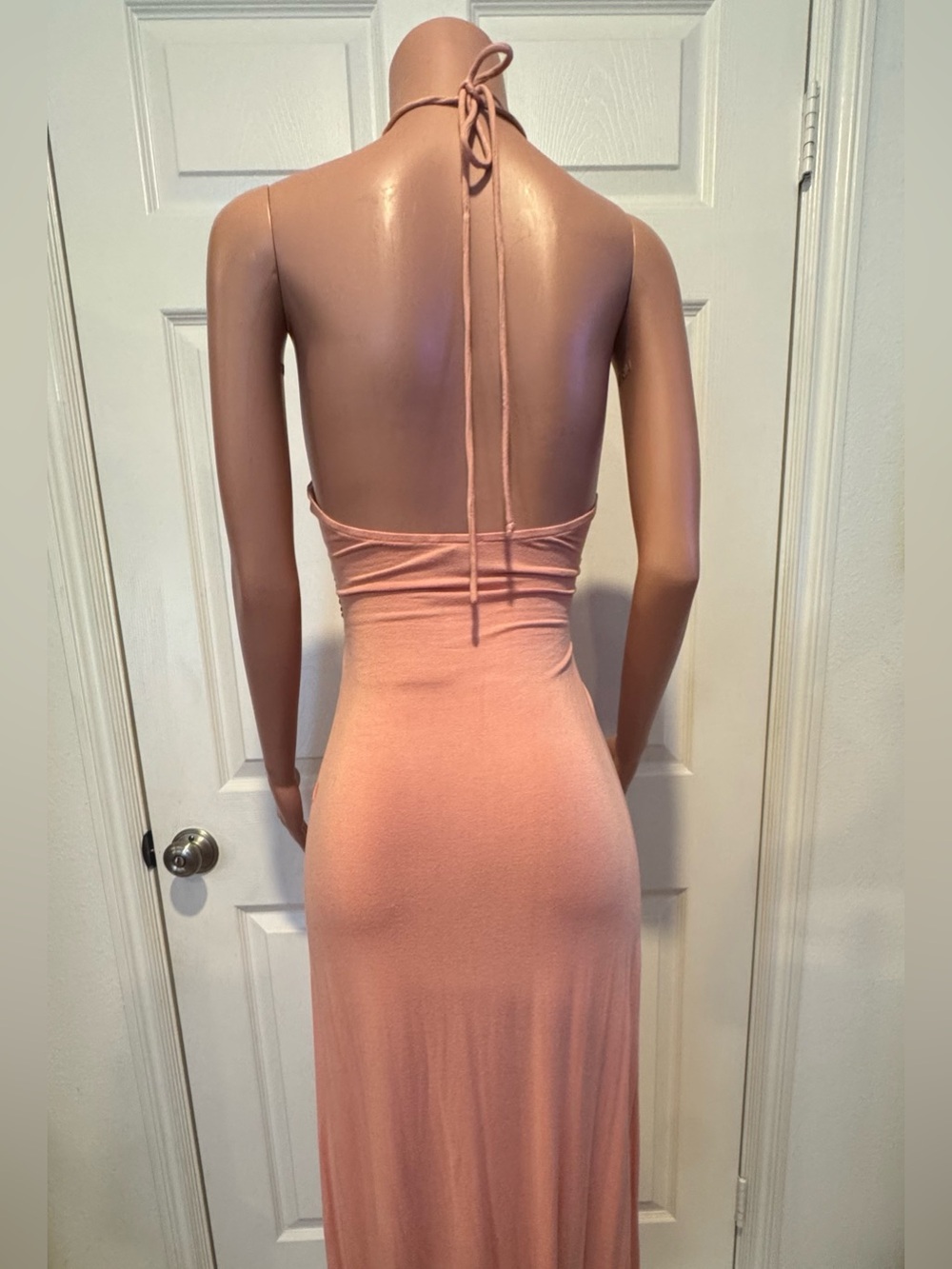 Sky Brand Rose Pink Maxi Dress with Brown Crochet Waist Size S - Picture 5 of 9